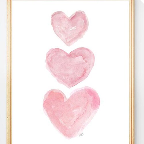 Pink Watercolor Painting Heart Wall Art Pink Heart Art Print Etsy