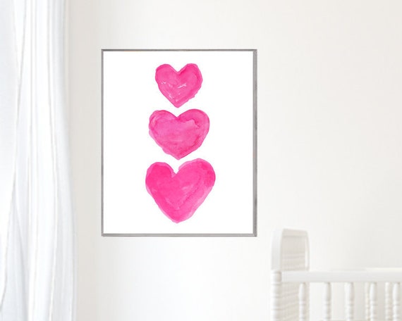 Large Hot Pink Heart Print for Girls Room, 12x16, 16x20, 18x24 or 24x36