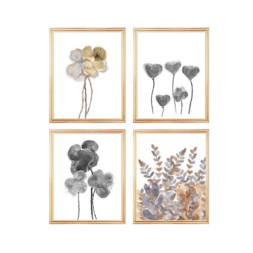 Natural Wall Decor Flower Prints Set of 4 Neutral Wall Art Etsy