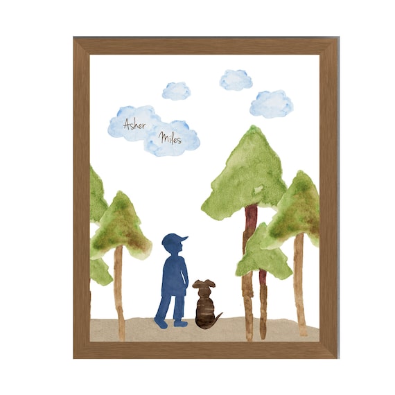 Boy and Dog Hiking; Personalized 8x10 Print