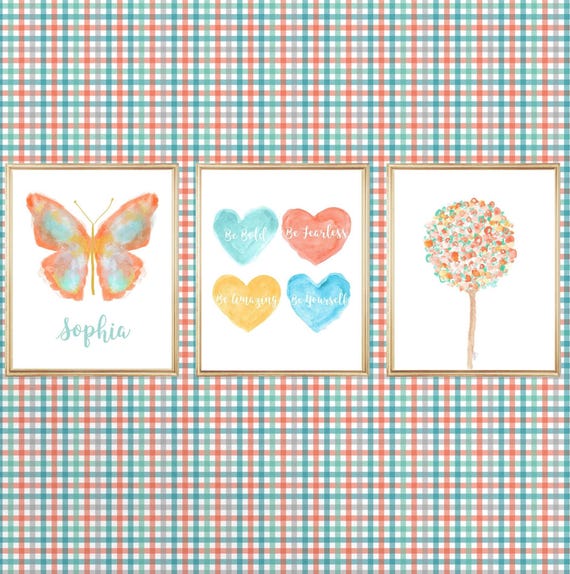 Tween Inspirational Prints, Set of 3, Abstract Butterfly and Heart Artwork