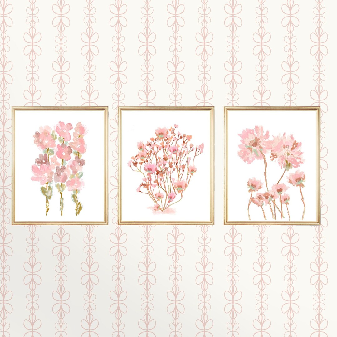 Blush Wildflower Prints, Blush Wall Decor, Wildflower Bouquet Print ...