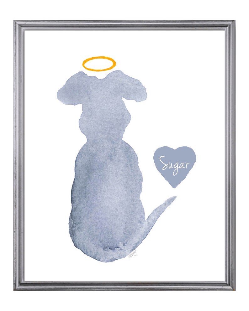 Dog Remembrance Print, Gift Dog Loss Gift, Dog and Halo Sympathy Gift, Dog Memorial Gift, Custom Dog Gift, Pet Loss, Personalized Dog Gift Blue