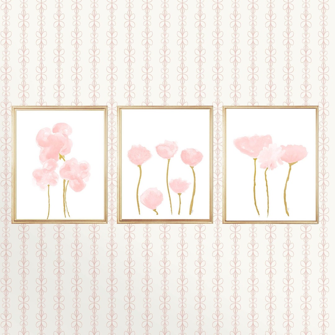 Blush Artwork, Petal Pink Wall Decor, Set of 3, Blush Flower Prints ...
