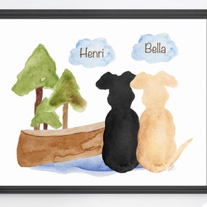 Gift for Dad, Lake House Wall Art, Dogs at Lake, Two Dog Gift, Dogs in Nature, Dog Sympathy Gift, Two Dogs Memorial Gift, Dog Loss Print