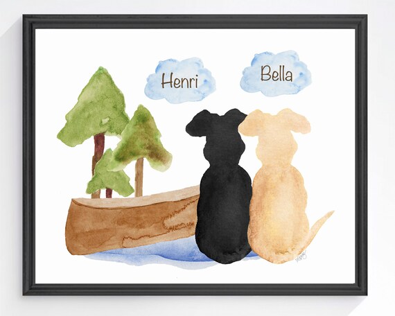 Dog at Lake Personalized 8x10 Watercolor Print