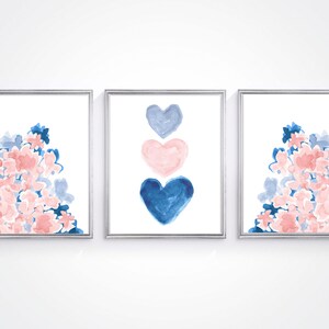Blush and Navy Artwork, Set of 3, Blush and Navy Nursery Decor, Blue ...