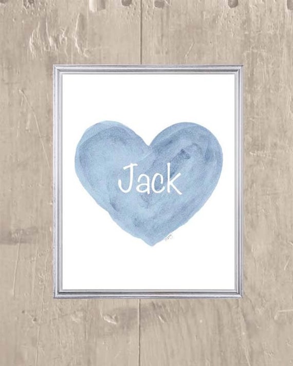 Baby Boy Gift, Personalized Blue or Gray Heart Print