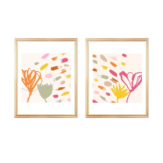 Desert Flowers, Set of 2, Kids Playroom Prints in Muted Desert Colors