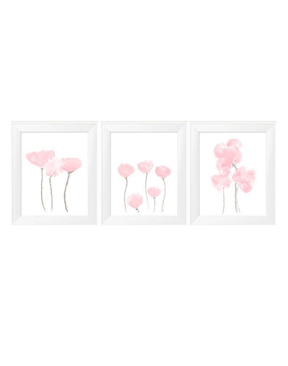 Petal Pink Wall Decor, Set of 3 Watercolor Prints