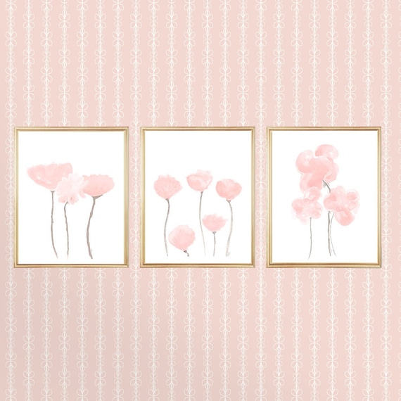 Blush Flower Prints for Nursery, Set of 3- 8x10