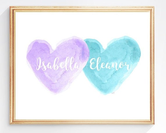 Lavender and Turquoise Girls Wall Decor, Personalized Sisters Print