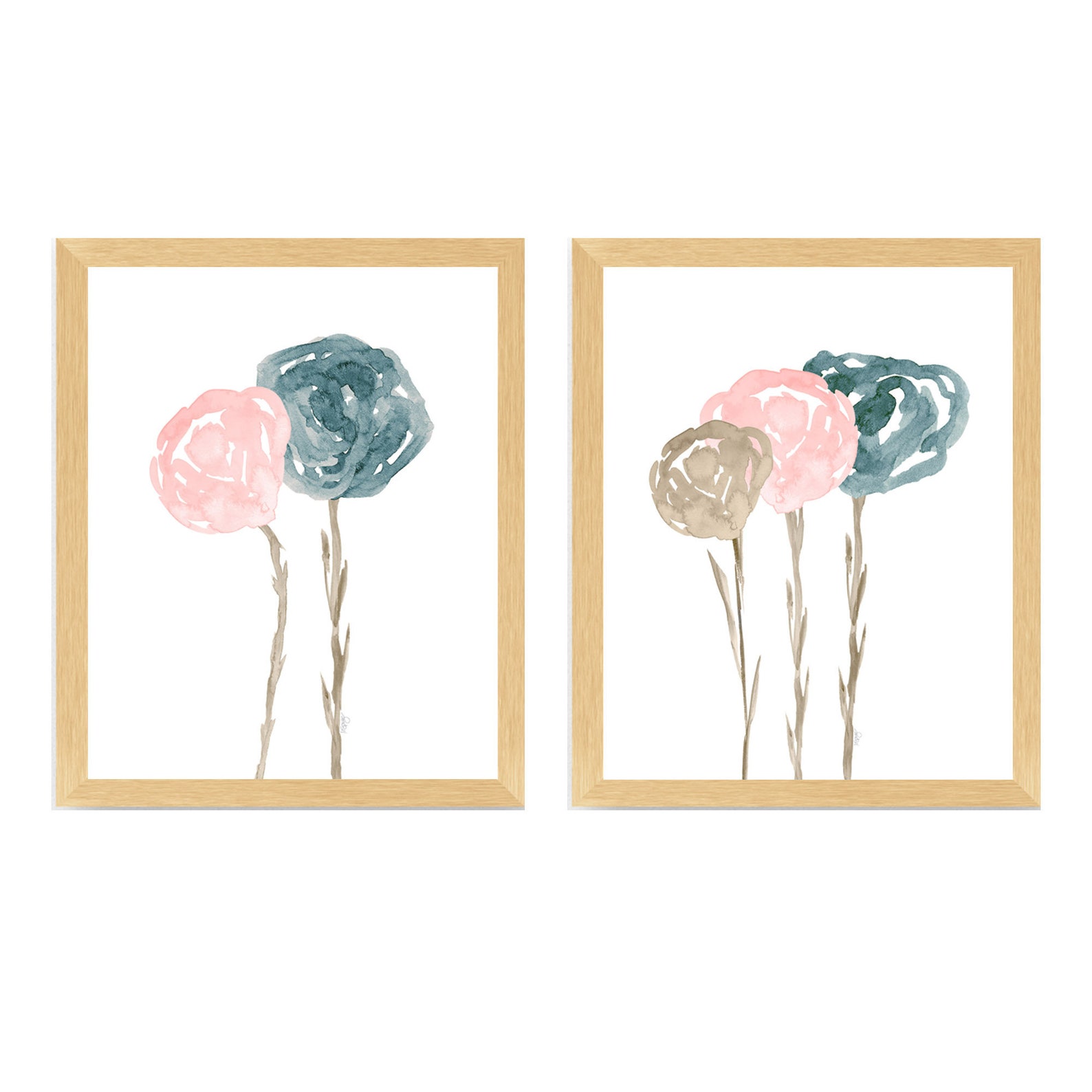 Floral Wall Art Navy and Gray Art Wall Set of 2 Navy and Etsy