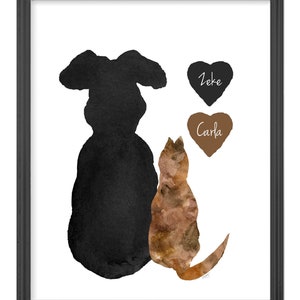 Dog and Cat Print, Dog and Cat Sympathy Gift, Cat and Dog Art, 8x10, Dog Cat Memorial, Pet Loss Gift, Dog Remembrance, Dog and Cat Loss