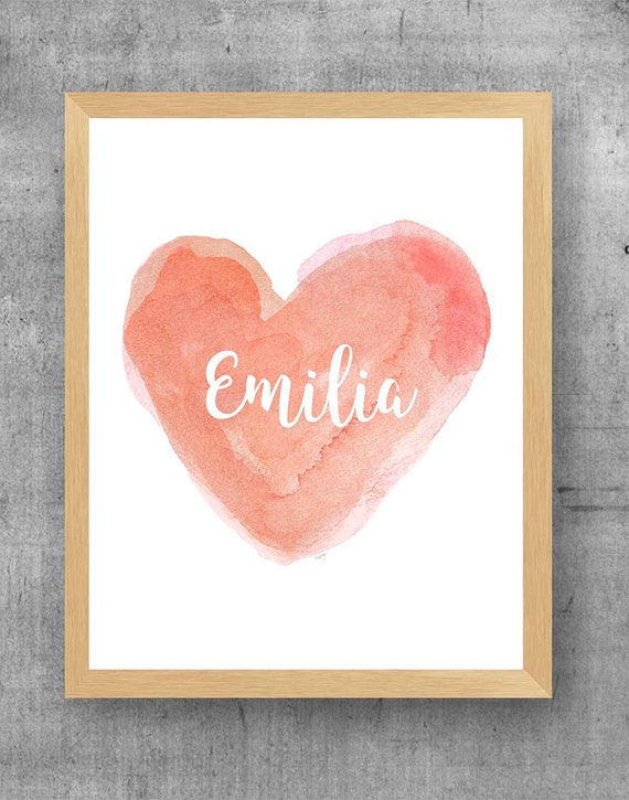 Personalized Coral Heart Nursery Print