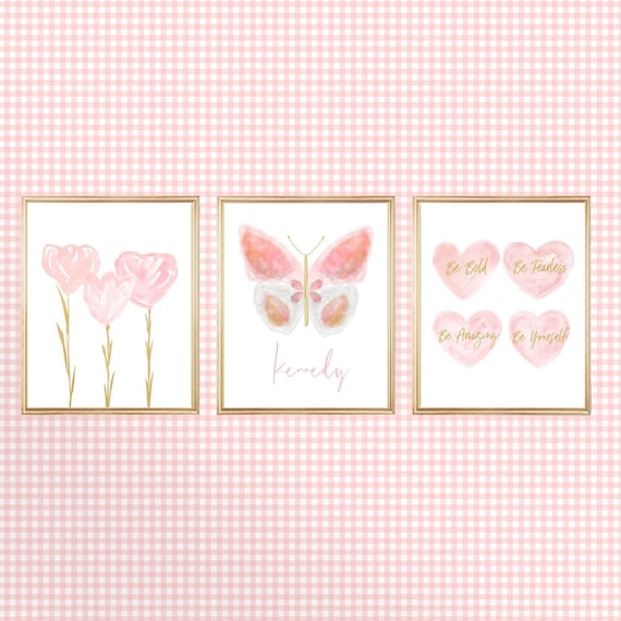 Butterfly, Flowers and Hearts Artwork, Set of 3 Inspirational Prints