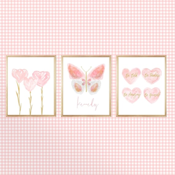 Butterfly, Flowers and Hearts Artwork, Set of 3 Inspirational Prints