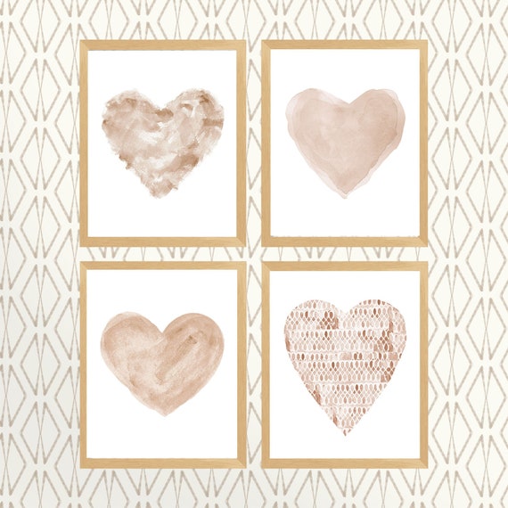 Natural Heart Prints,  Set of 4