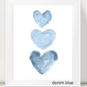 Navy Heart Print, Indigo Wall Decor, Midnight Blue Decor, Navy Blue Wall Art, Nautical Wall Decor, Navy Blue Painting, Blue Heart Print Denim Blue