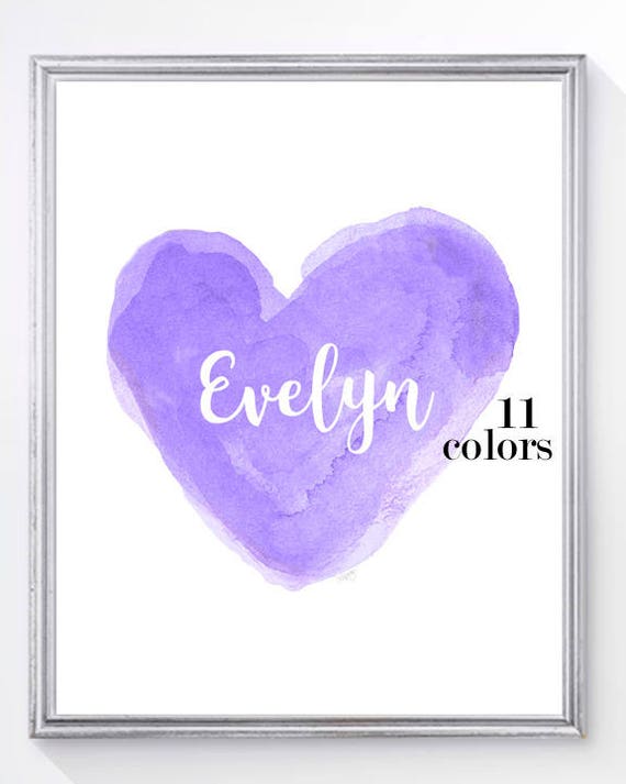 Children's Wall Art, Purple Personalized Heart for Girls Bedroom