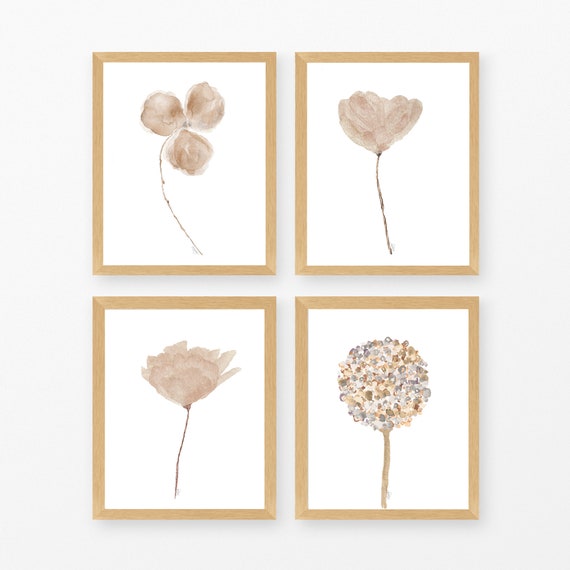 Natural Flowers Gallery Wall, 8x10 Set of 4 Watercolor Prints