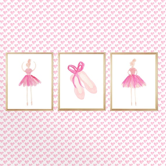 Ballerina and Ballet Slippers Prints with Custom Name, Set of 3