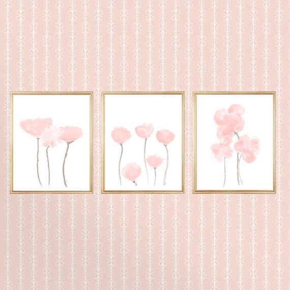 Blush Flower Prints for Nursery, Set of 3- 8x10