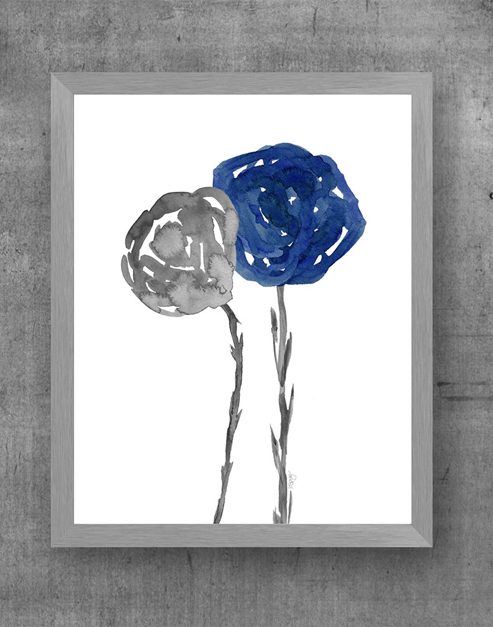 Floral Wall Art Navy and Gray Art Wall Set of 2 Navy and Etsy