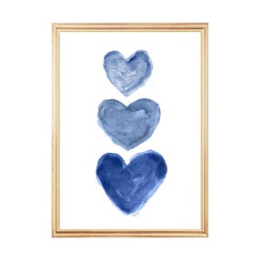 Navy Heart Print, Indigo Wall Decor, Midnight Blue Decor, Navy Blue Wall Art, Nautical Wall Decor, Navy Blue Painting, Blue Heart Print Indigo