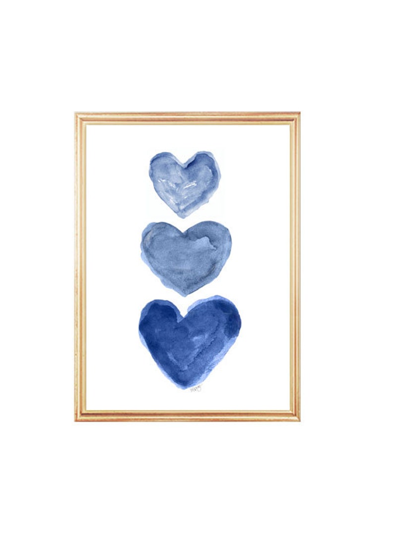 Navy Heart Print, Indigo Wall Decor, Midnight Blue Decor, Navy Blue Wall Art, Nautical Wall Decor, Navy Blue Painting, Blue Heart Print Indigo