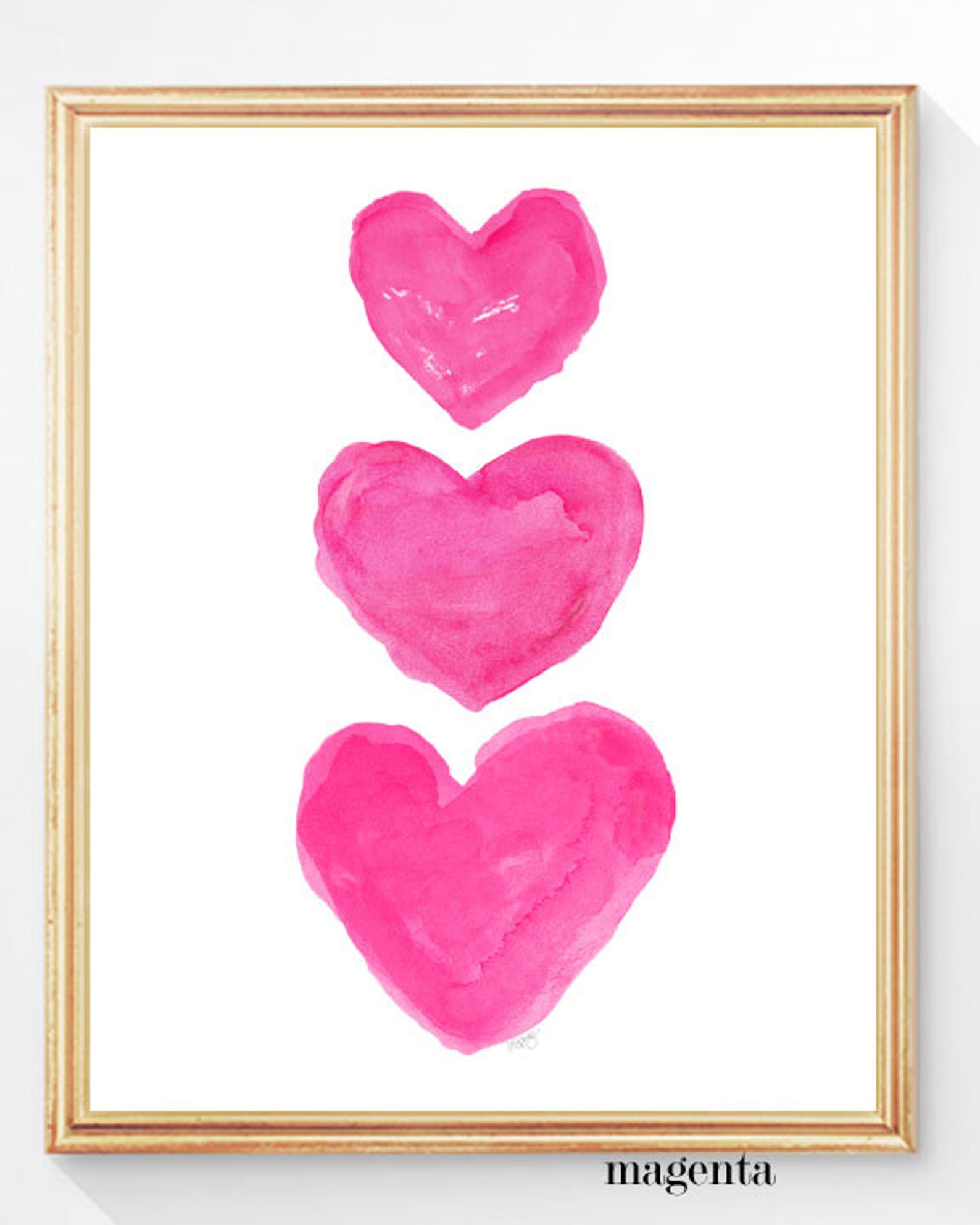 Girls Hot Pink Wall Decor Hot Pink Art Watercolor Heart Art Etsy