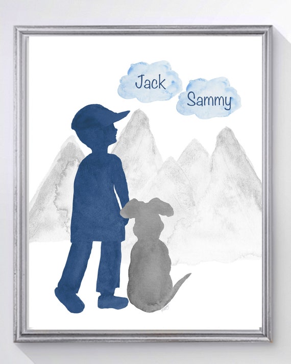 Boy and Dog Print, Personalized 8x10 Print