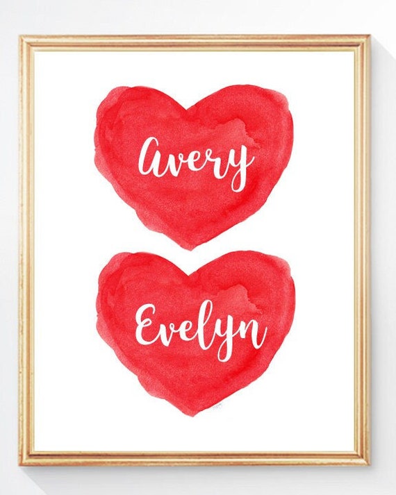 Twins First Valentine, Personalized Red Heart Print