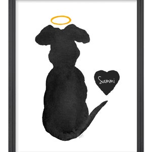 Dog Remembrance Print, Gift Dog Loss Gift, Dog and Halo Sympathy Gift, Dog Memorial Gift, Custom Dog Gift, Pet Loss, Personalized Dog Gift Black