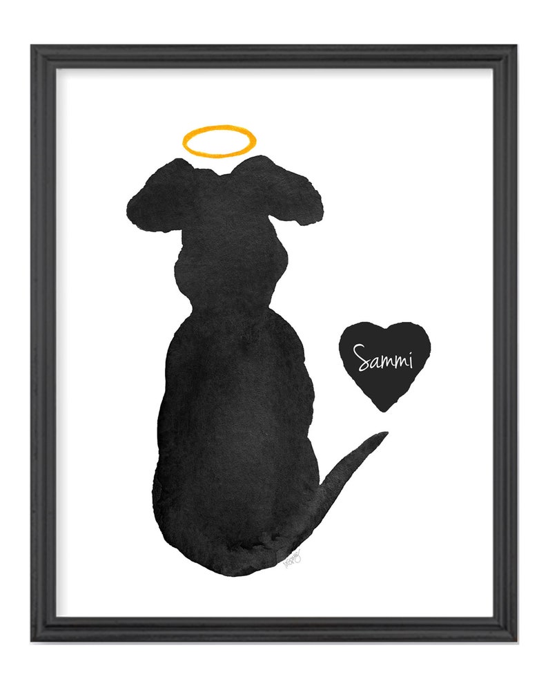 Dog Remembrance Print, Gift Dog Loss Gift, Dog and Halo Sympathy Gift, Dog Memorial Gift, Custom Dog Gift, Pet Loss, Personalized Dog Gift Black