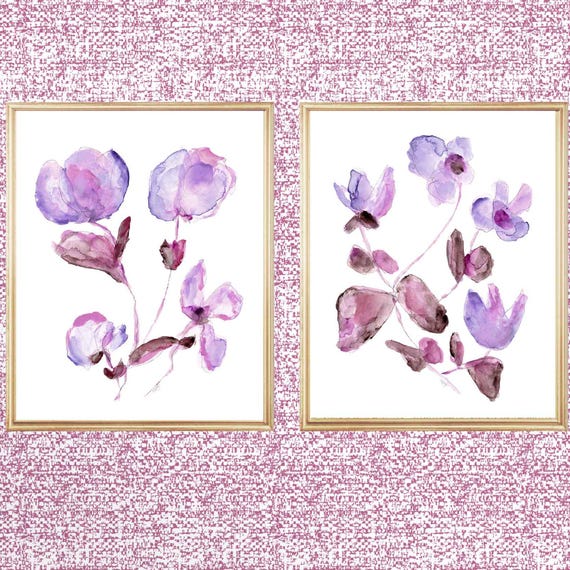Lavender and Mauve Wall Art; Set of 2 Wildflower Prints