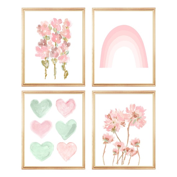 Blush Rainbow Gallery Wall with Wildflowers, Set of 4