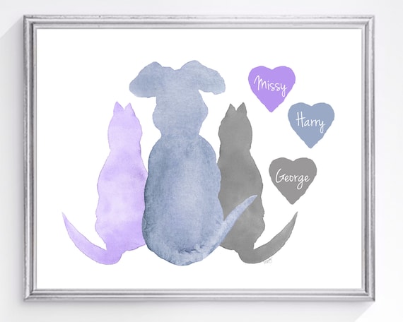 Family Pets Gift, 8x10 Personalized Dog and Cat Print