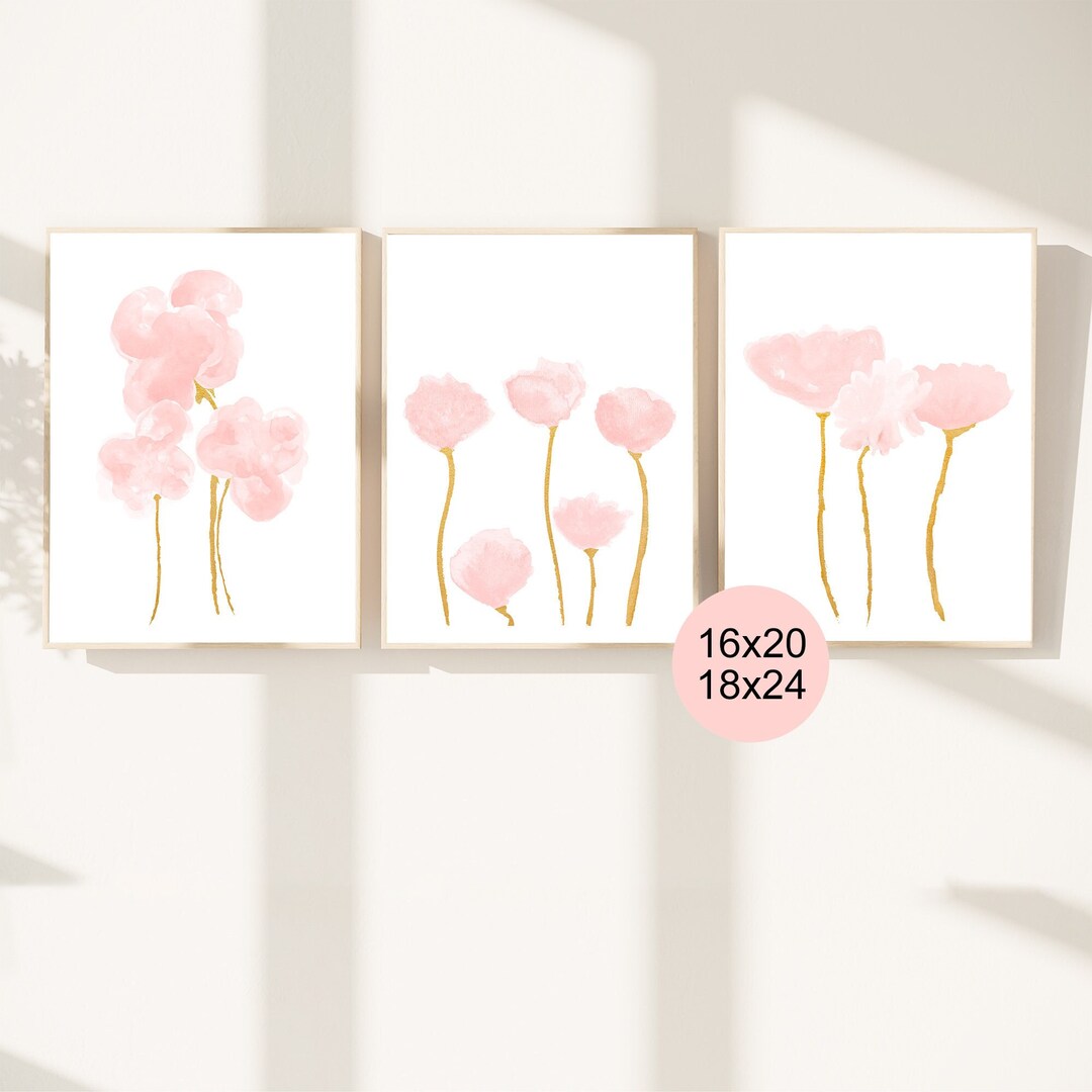Blush Artwork, Petal Pink Wall Decor, Set of 3, Blush Flower Prints ...