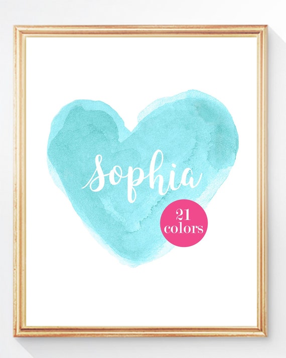 Personalized Turquoise Heart Print for Girls Bedroom, 8x10, 11x14