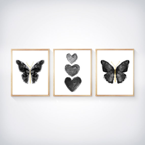 Black Butterfly and Hearts Wall Decor