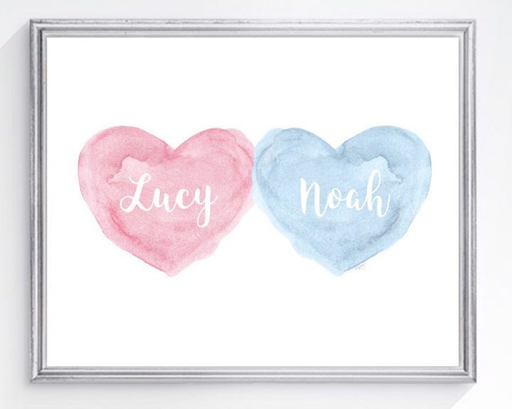 Twins Baby Boy and Girl Gift, 8x10 Personalized Names Print