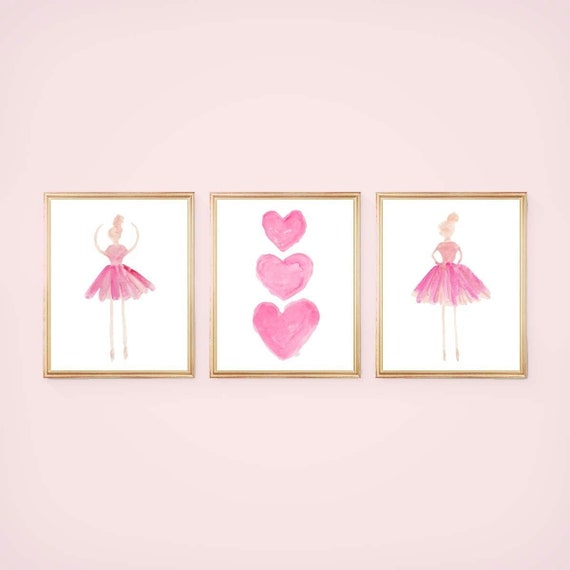 Ballerina Wall Art for Girls Room, 8x10 set of 3 Prints in 5 colors