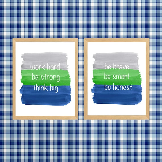 Quotes for Boys Room, Set of 2 Inspirational Watercolor Prints