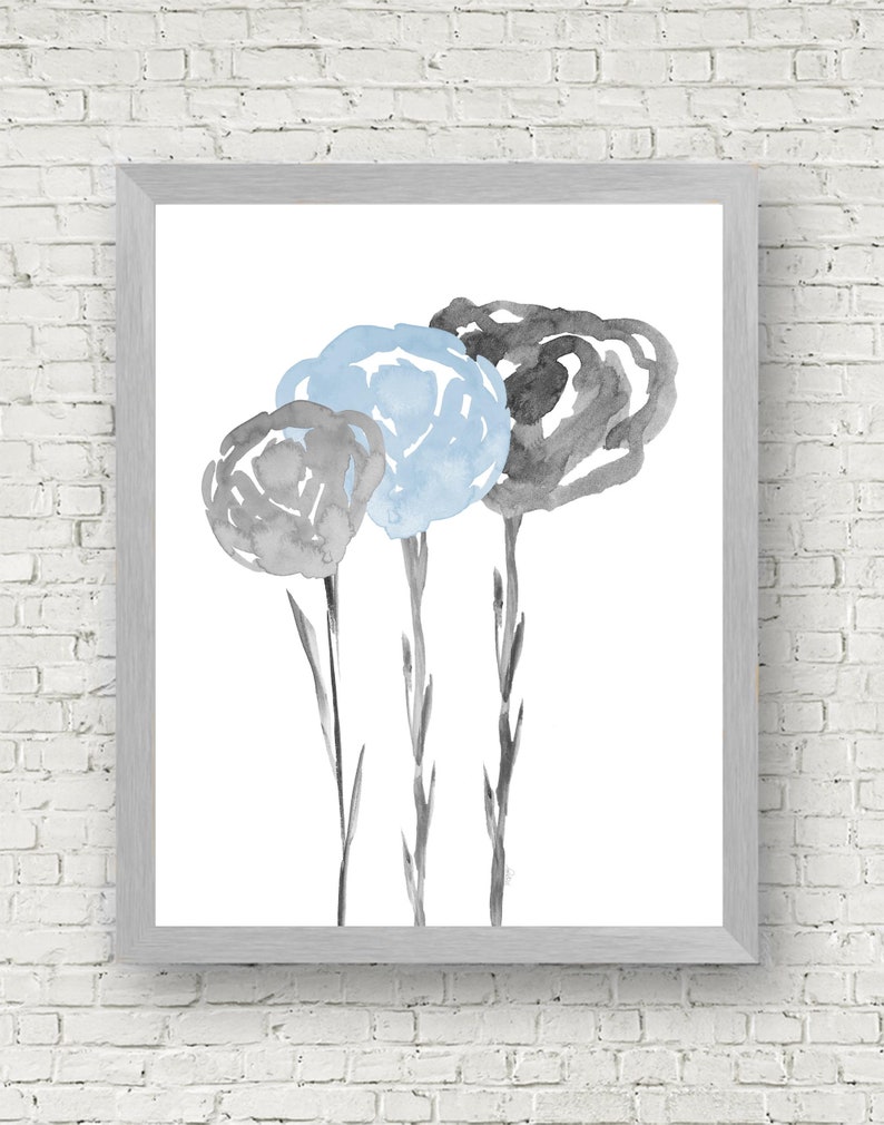 Light Blue and Gray Wall Decor Set of 2 Blue and Gray Flower Etsy