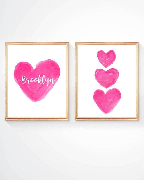 Hot Pink Girls Room Decor Girls Pink Bedroom Prints Hot Pink Wall Art Set Of 2 8 X 10 Personalized Hot Pink Art Pink Playroom Prints