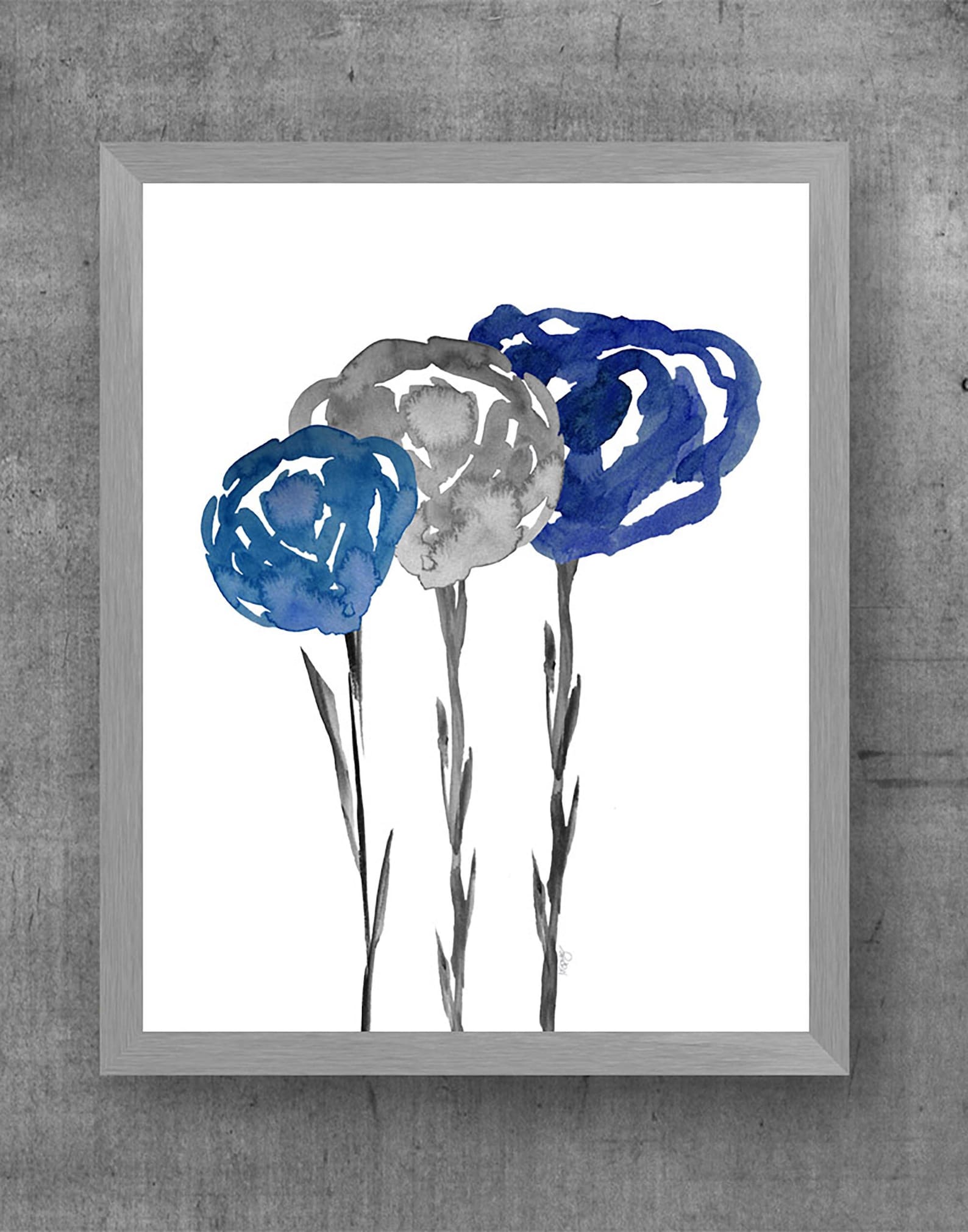 Floral Wall Art Navy and Gray Art Wall Set of 2 Navy and Etsy