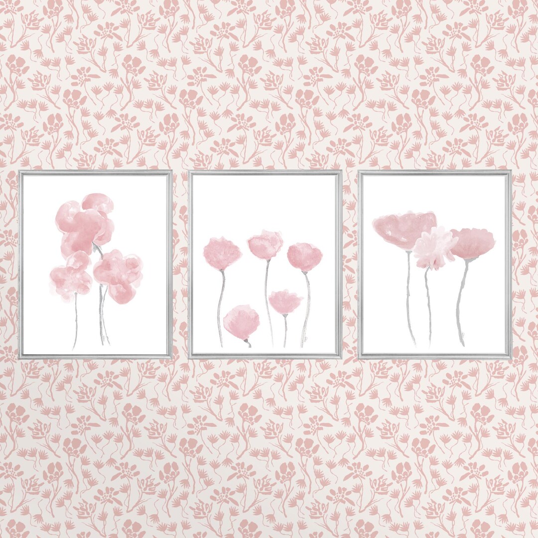 Dusty Rose Floral Watercolor Prints, Set of 3, Botanical Wall Art - Etsy