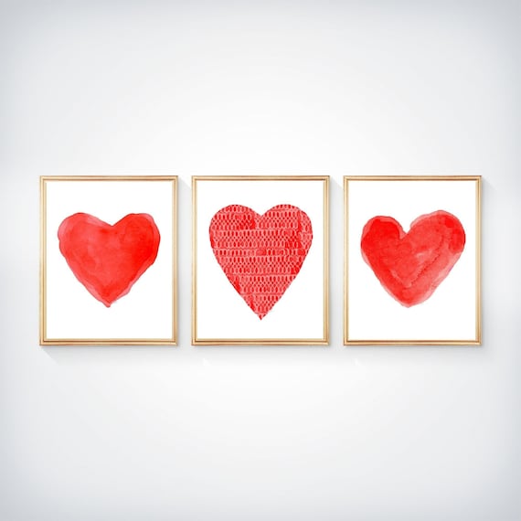 Red Heart Prints, Set of 3 in 8x10 or 11x14