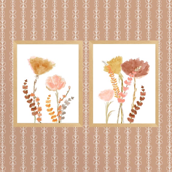 Natural Wall Decor, Set of 2 Neutral Floral Watercolor Prints